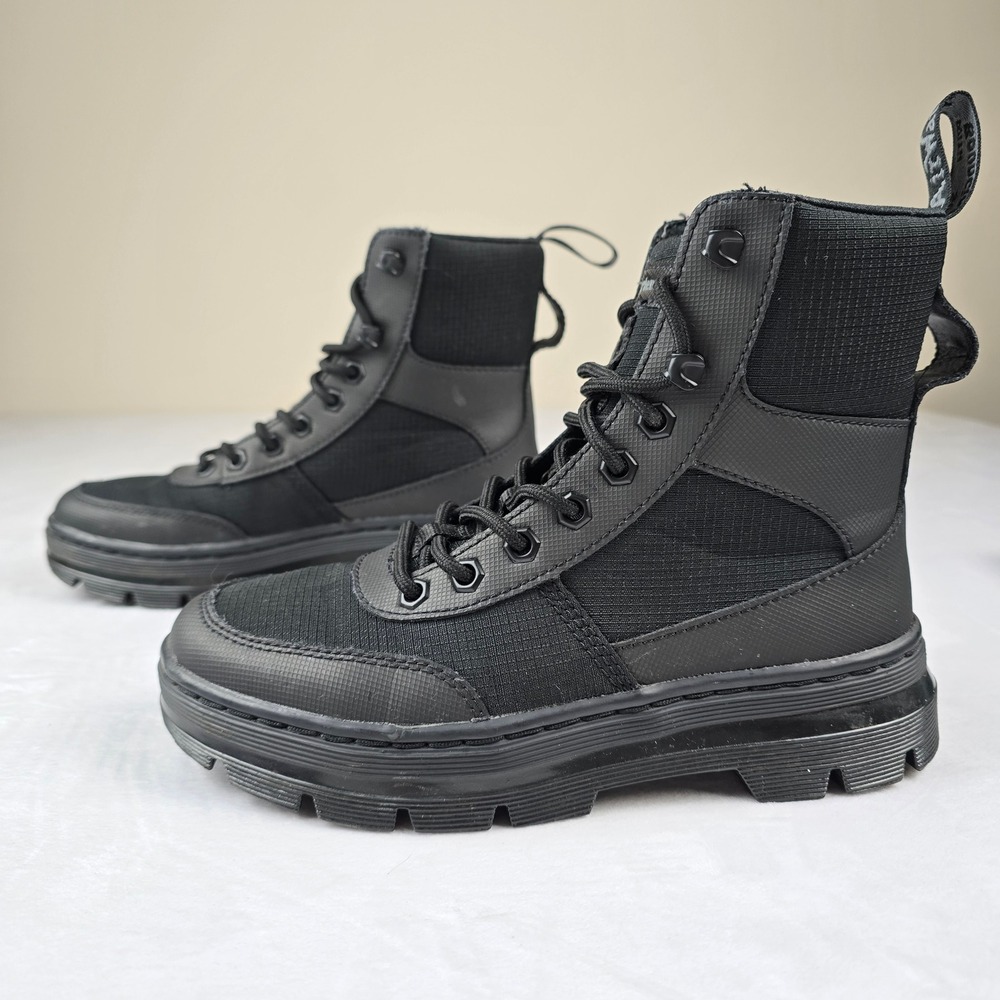 Dr Martens‎ Combs Tech Black Leather Nylon Combat Boots Mens 5 Womens 6